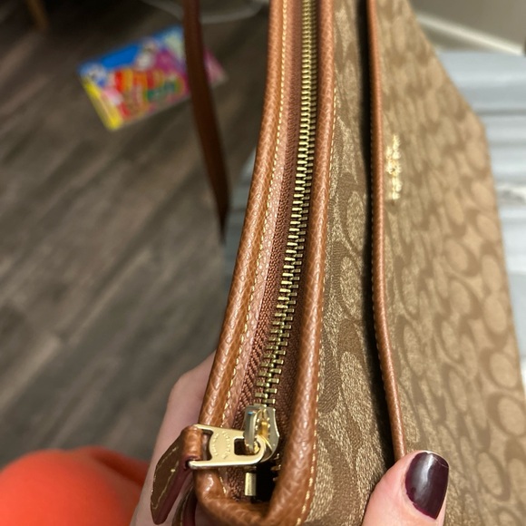 Coach Brown New Signature Shoulder Bag, 10 1/4" (L) x 9 3/4" (H) x 1 1/2" (W) - Picture 16 of 16